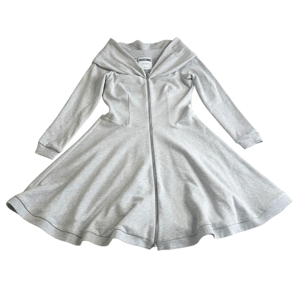 MOSCHINO COUTURE gray zip up flare mini sweatshirt dress US10/FR40 - Picture 8 of 14